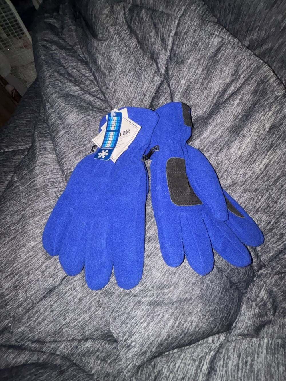 Pine River Blue Fleece Winter Gloves with Insulated Palm and Wrist Strap